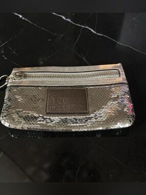 Coach Poppy Silver Sequin XL Wristlet Clutch